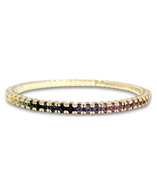 Stretch Rainbow Sapphire Tennis Bracelet, 14k Yellow Gold, 5.50 ct
