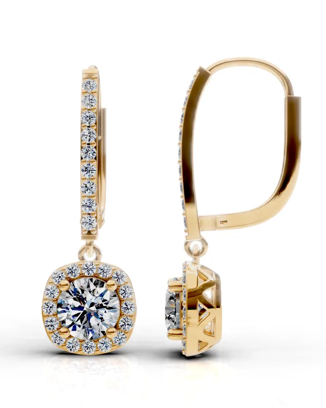 Pavé Lever-Back Halo Drop Earrings
