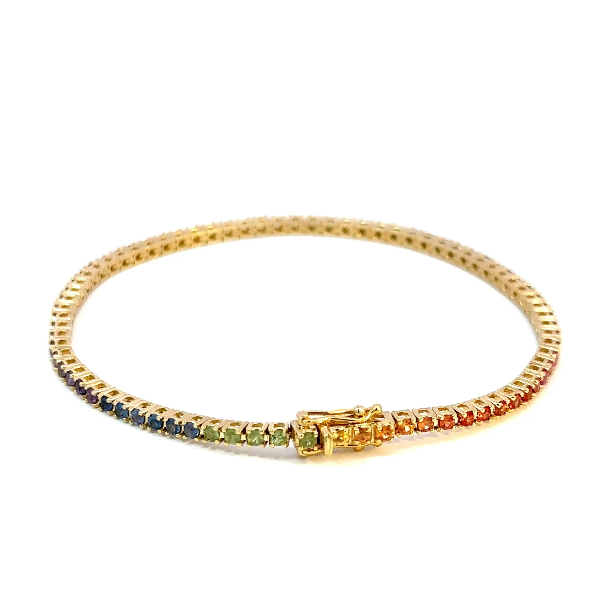 Rainbow Sapphire Tennis Bracelet, 14k Yellow Gold, 2.45 ct