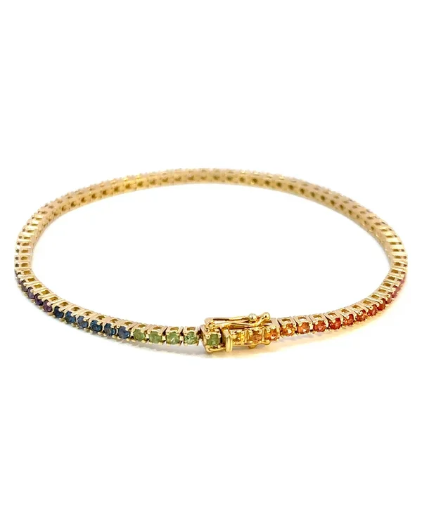 Rainbow Sapphire Tennis Bracelet, 14k Yellow Gold, 2.45 ct
