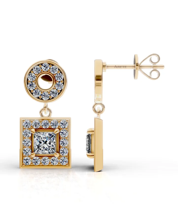 Square Halo Drop Earrings