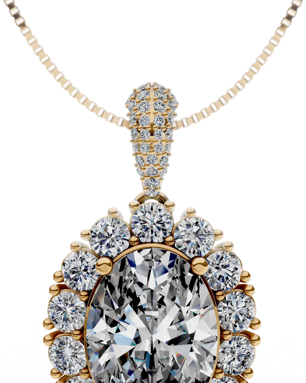 Oval Halo Pendant with Pavé Bail