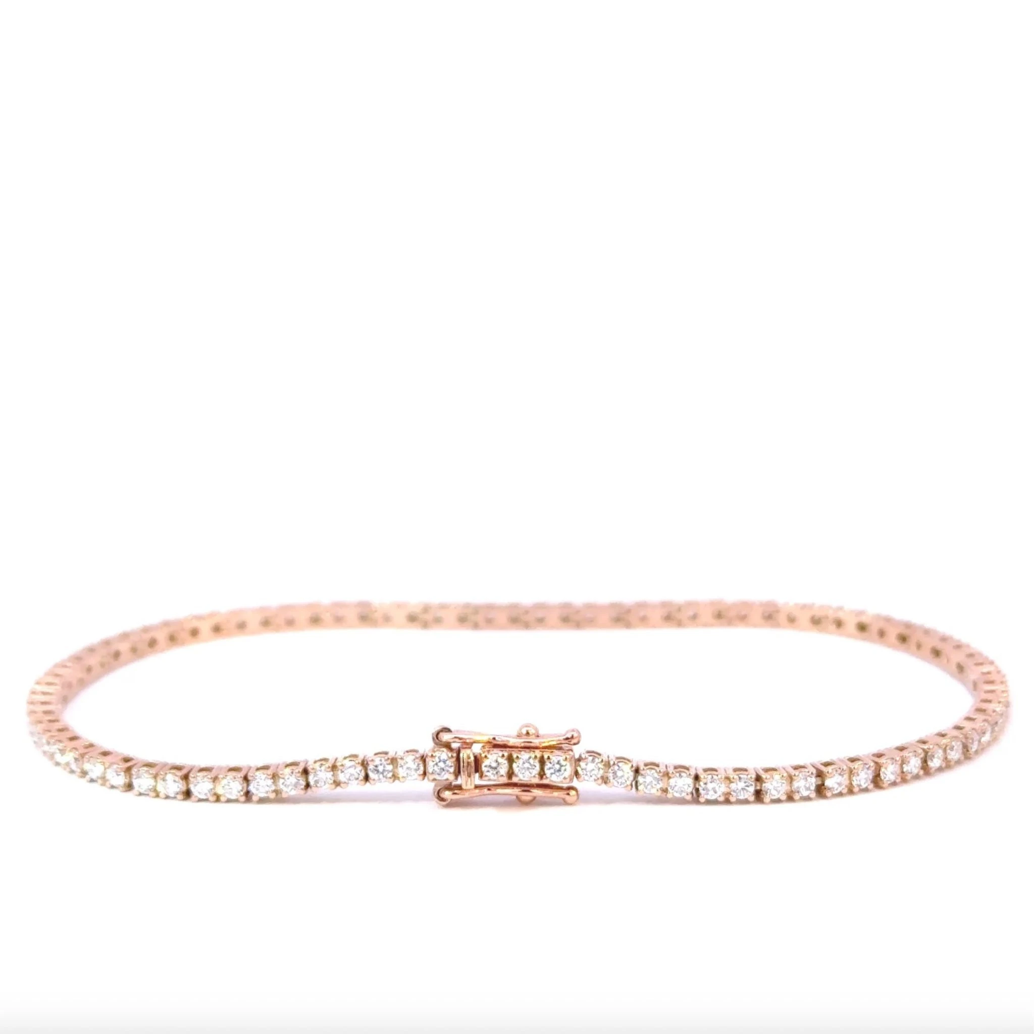 Diamond Tennis Bracelet E-F VVS-VS, 14k Rose Gold, 1.86 ct