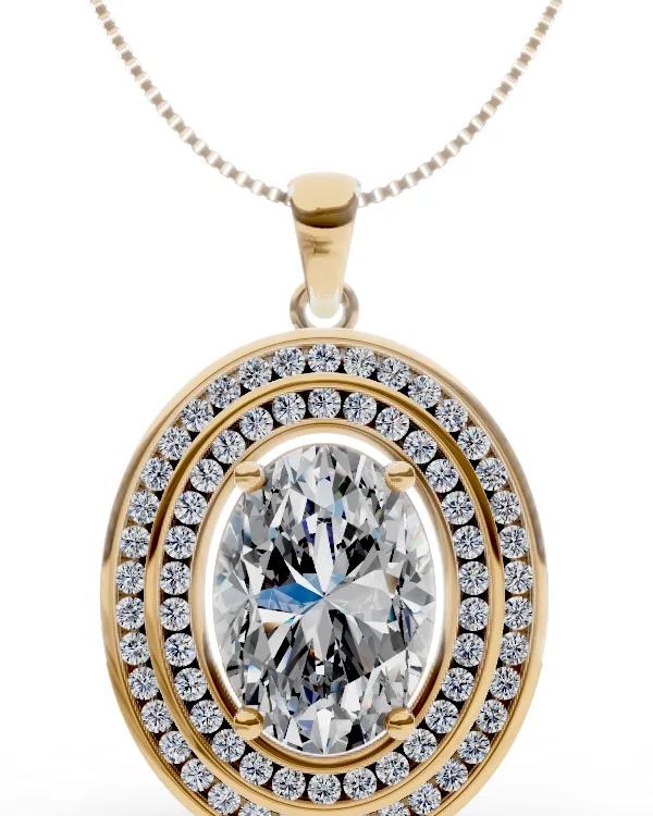 Oval Double-Halo Pendant
